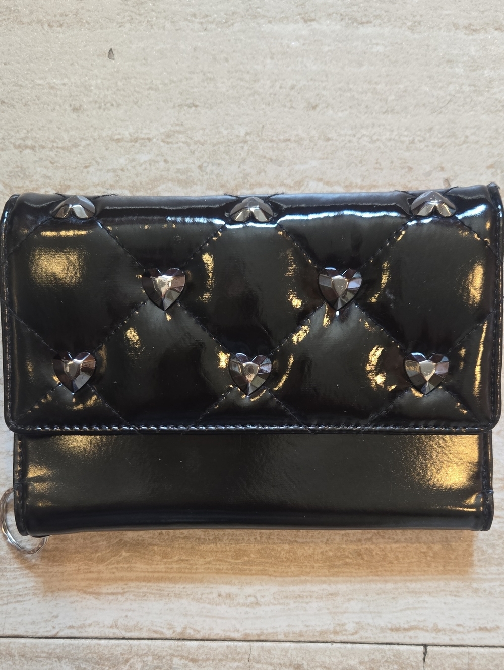 Love Moschino Vintage Black Quilted Heart Accent Wallet